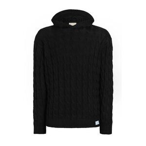 REUBEN OLIVER Pima Cotton Cable Knit Hoodie in Black